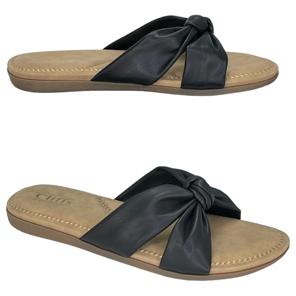 Cliffs White Mountain Favorite Black Faux Leather Womens Slide Sandals Size 10M - Picture 9 of 16